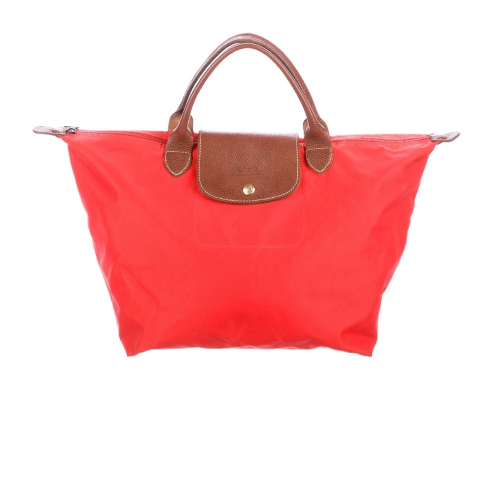 Longchamp Le Pliage Nylon Tote Handbag, Size Large Bright Red Short Handle